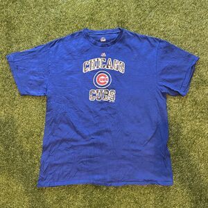 Y2K Majestic MLB Chicago Cubs Mens Size XL Blue Shirt Graphic Tree Camo Logo Tee